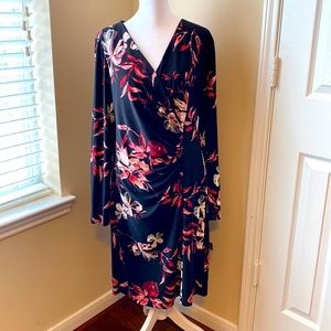 NWT - American Living black floral dress. Flattering fit w front wrap illusion.